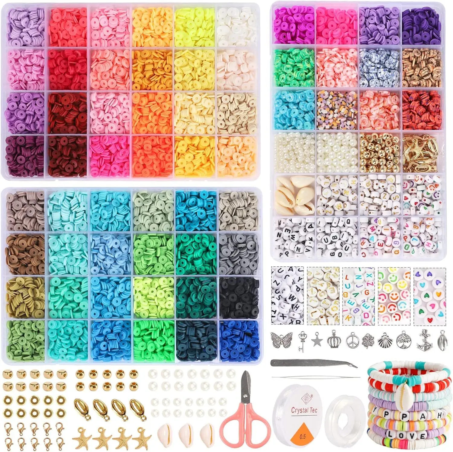 8230pcs Clay Beads Bracelets DIY Kit With Collegiate Friendship Letter Beads,