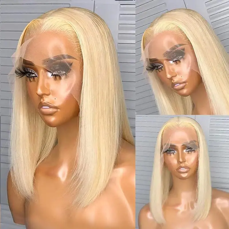 613 Bob Wig Blonde Virgin Human Hair 4x4 13x4 Lace Front Pre Plucked 180% Silky Straight HD Lace Front Blonde Bob Wig For Women