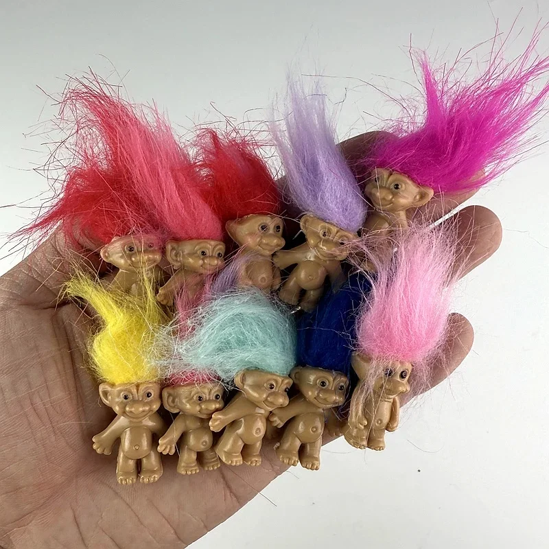 5/10 pièces Mini Trolls poupées Anime figurine cheveux colorés membres de la famille modèles Collection enfants jouets cadeau nostalgique
