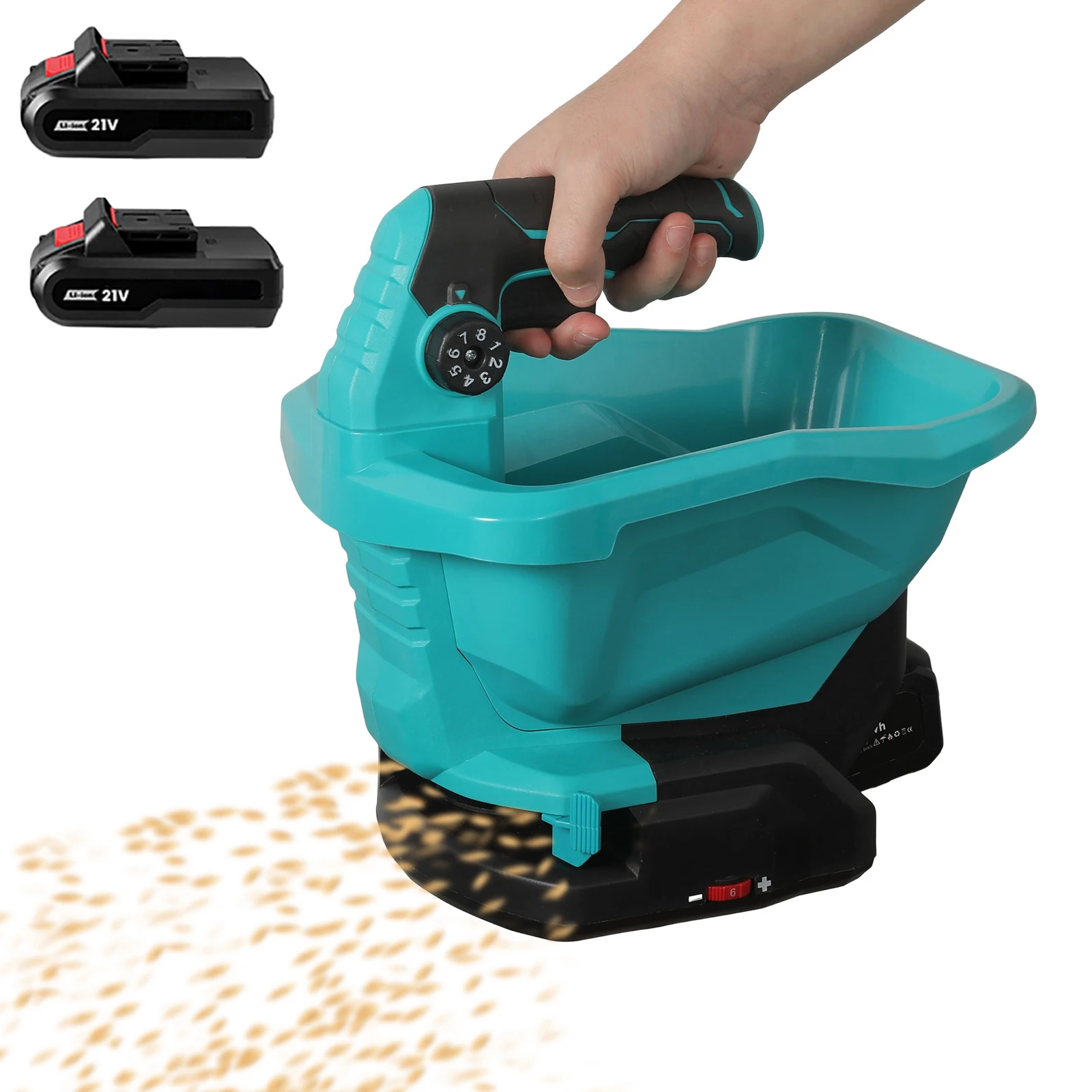 Image of Akku-betriebener Saatgut- und Düngerstreuer, 3,3-Liter-Handstreuer mit bürstenlosem Motor für Rasensamen, Salz, Futter und Rasenpflege, kompatibel mit Makita 18-V-Akkus.
