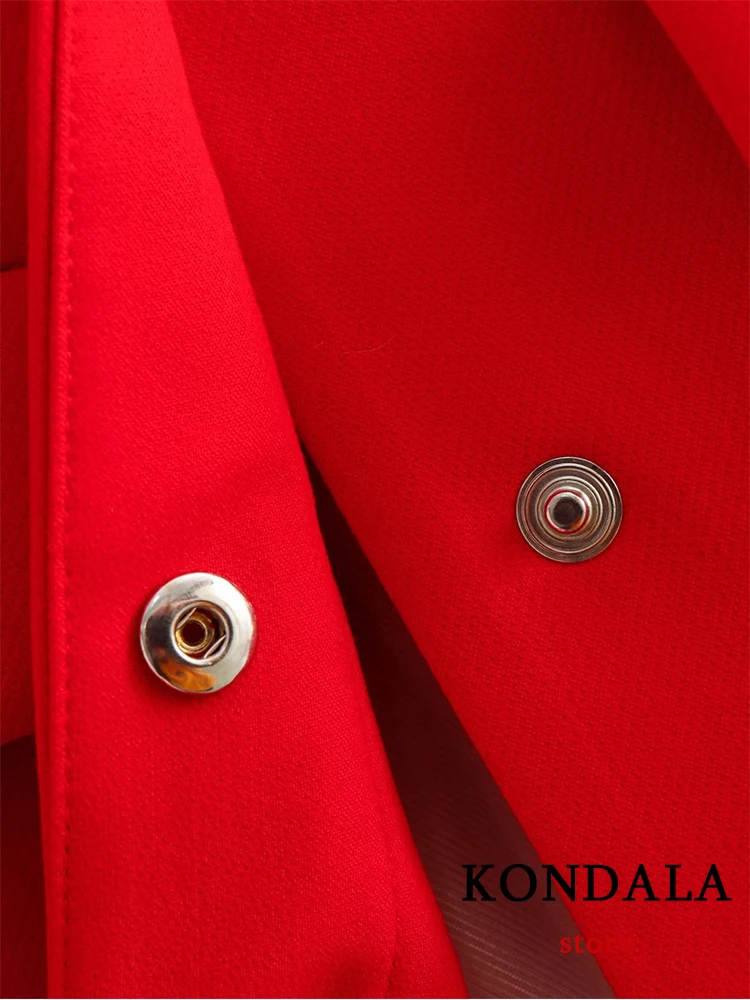 KONDALA Stylish Red Cropped Jacket Four Flap Pockets Collar Button Closure Blazer Fashion 2023 Autumn New Chic Women Outwear