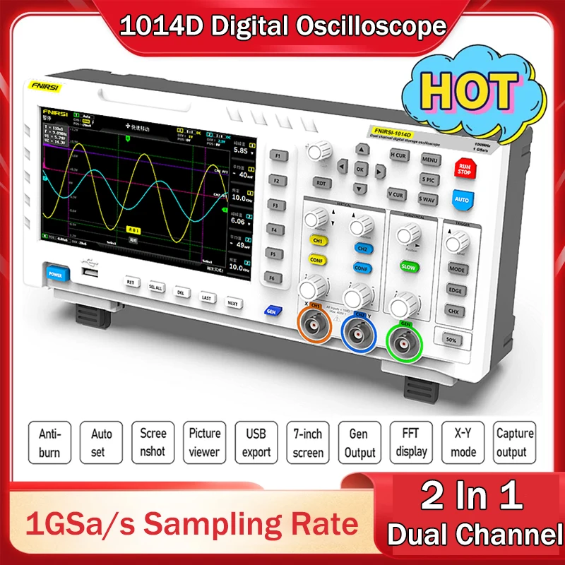 FNIRSI 1014D Digital Oscilloscope 2 In 1 Dual Channel Input Signal Generator 100MHz* 2 Ana-log Bandwidth 1GSa/s Sampling Rate