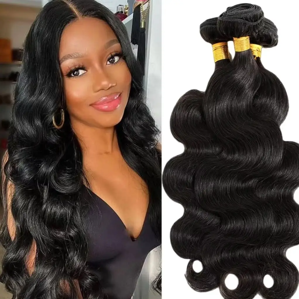 12A 인간 모발 1 3 묶음 바디 웨이브 묶음 처리되지 않은 브라질 처녀 모발 묶음 인간 모발 자연 검정색