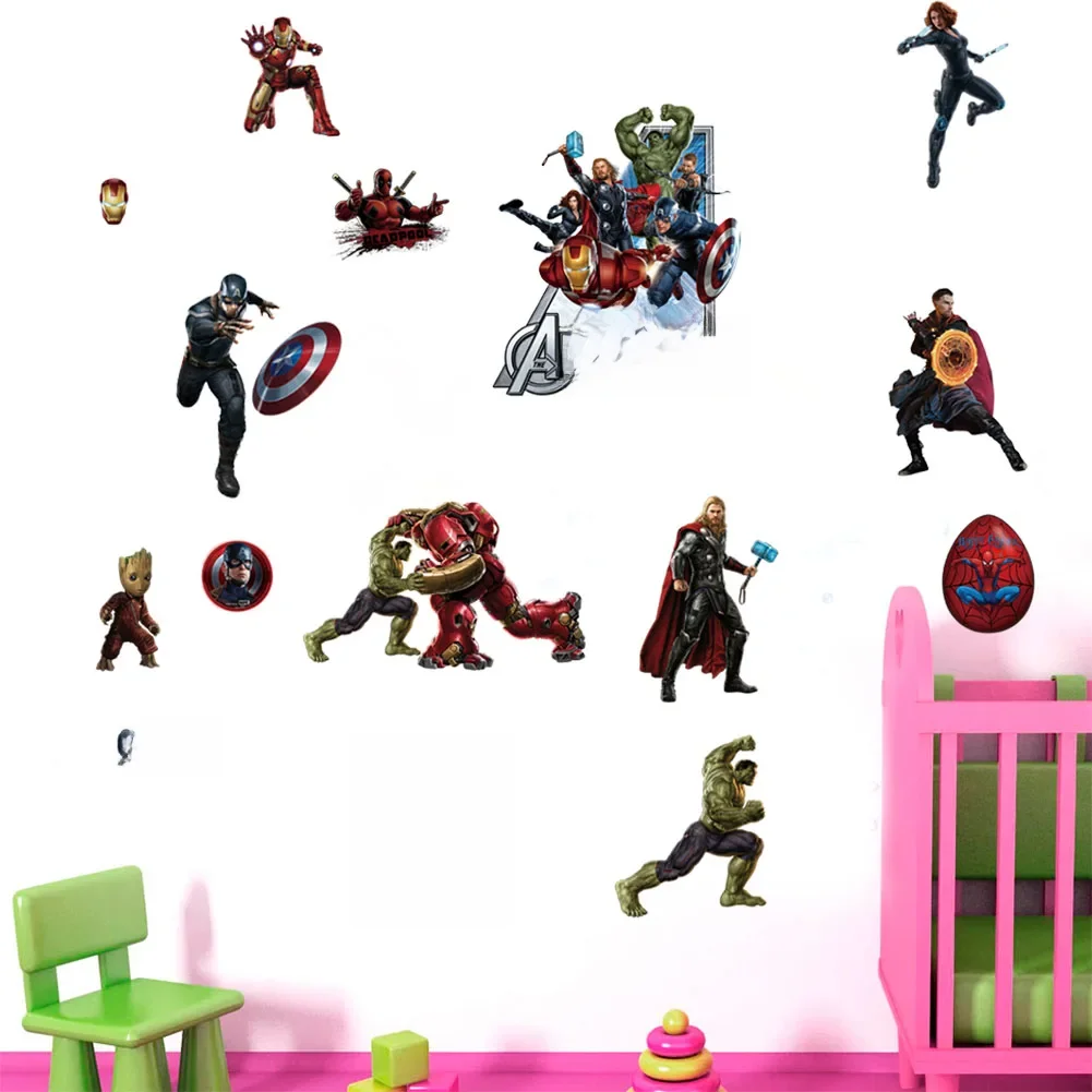 Cartoon avengers naklejki ścienne salon sypialnia dekoracja ścienna superbohater plakat filmowy DIY naklejki ścienne do pokoju dziecięcego — zdjęcie 2