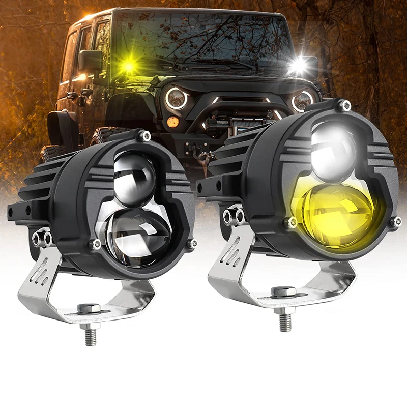 

100W Motorcycle Fog Lights 3,0000 LM Amber White Strobe Pod Lights 5 Modes Offroad Work Lights Spotlight LED Driving Light with