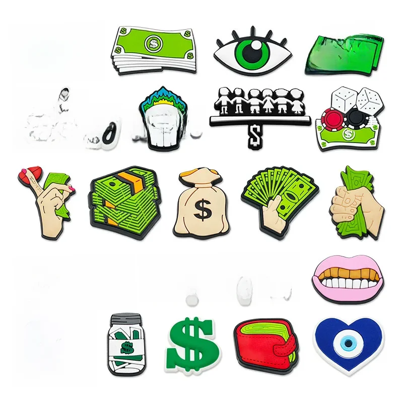 Nouveau sac d'argent série Greenback, breloques de chaussures, accessoires sandales en PVC, boucles de chaussures de jardin, épingles à chaussures, décorations de chaussures, cadeaux pour amis