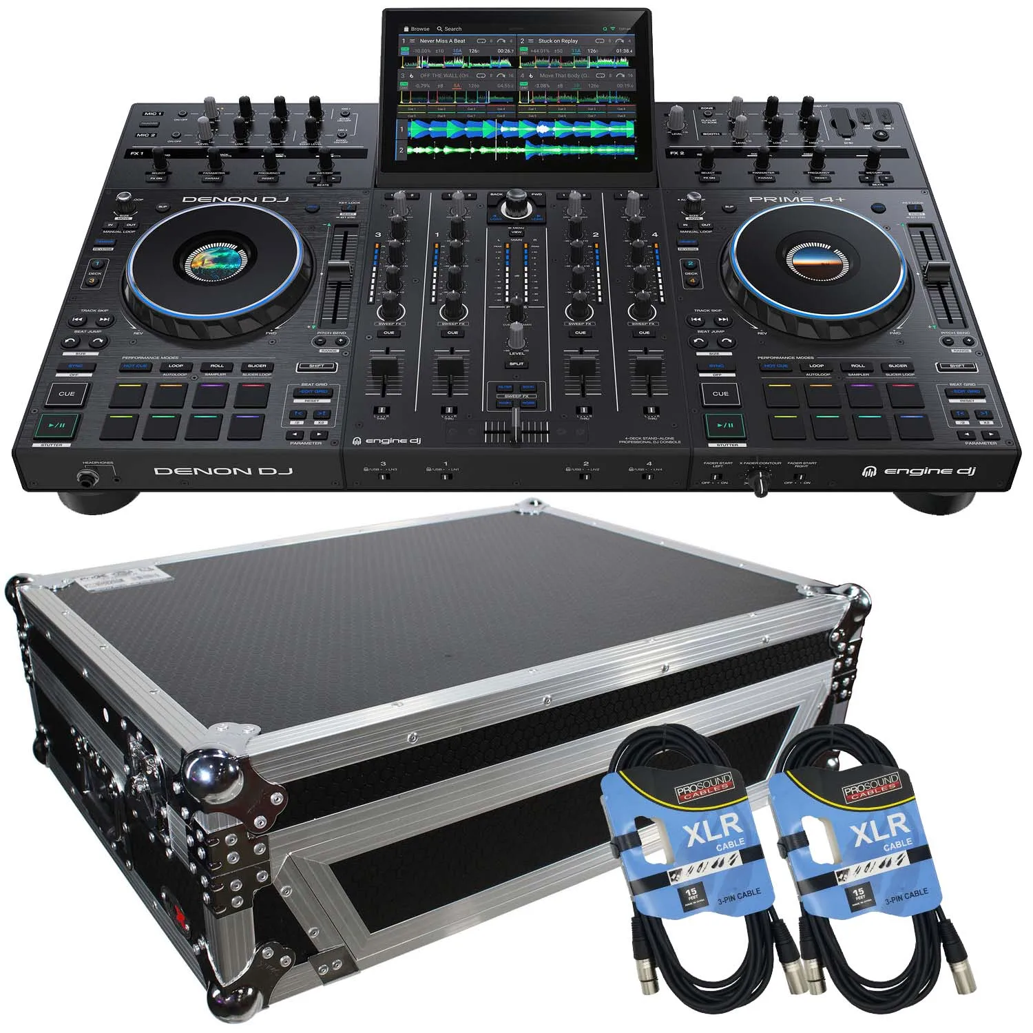 FAST SELLING New Denon DJ Prime 4+ 4-deck Standalone DJ System with bundle and 2 cables