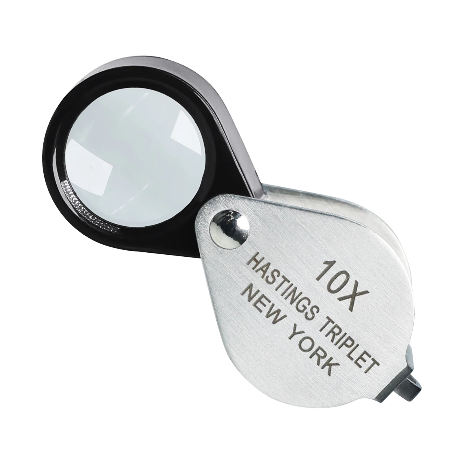 10X Hasting Jewelry Loupe Optical Magnifier Triplet Lens Stainless Steel Body Foldaway Pocket Tool for Hobbyist, Watch Repair