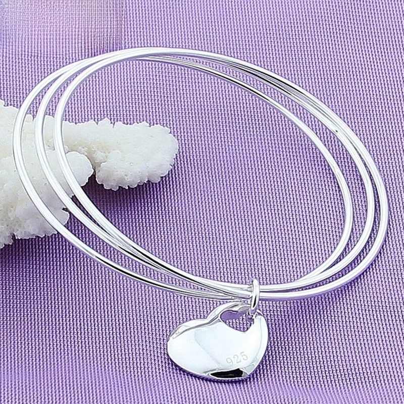 DOTEFFIL 925 Sterling Silver trzy kółka bransoletka z sercem bransoletka dla kobiety ślub zaręczyny moda urok Party biżuteria — zdjęcie 2