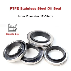 1Pcs PTFE Stainless Steel Oil Seal Inner Diameter 17-58mm Double Lip High Temperature Resistant Shaft Seal For Air Compressor