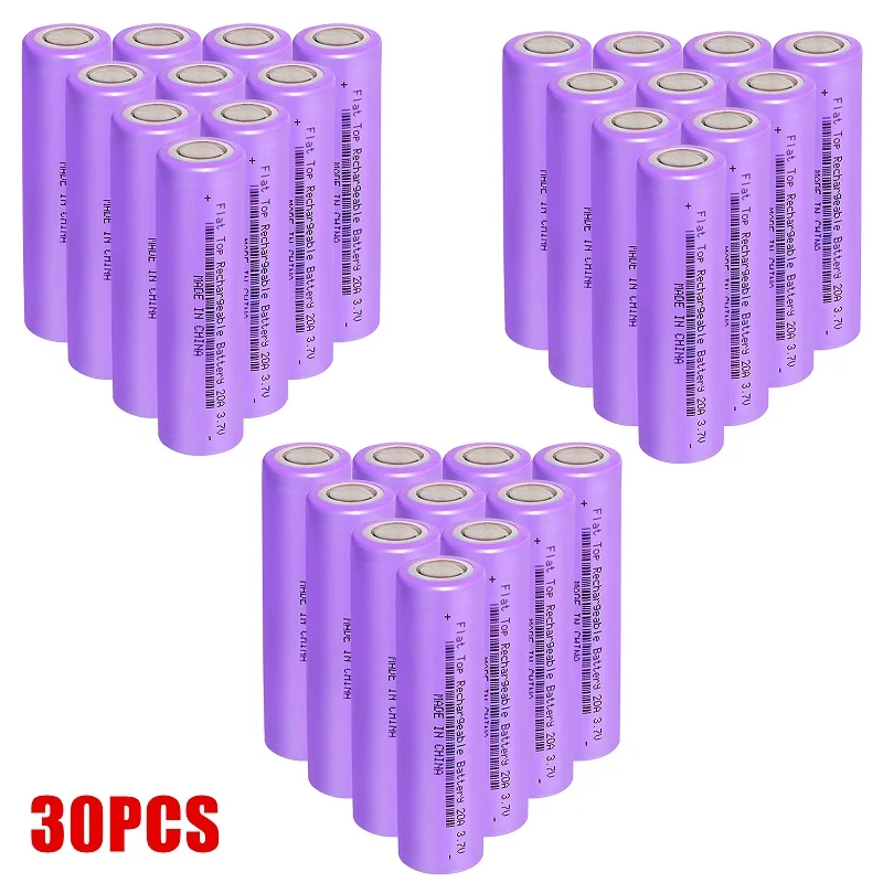 

30pcs Flat Top Rechargeable Battery 3.7V Lithium Battery 2600mAh for Headlamp LED Flashlight Solar Light