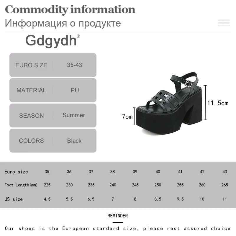 Gdgydh Women\'s Platform Sandals Goth Hollow Out Ankle Strap Heeled Sandals Solid Color Open Toe Casual Walking Beach Shoes