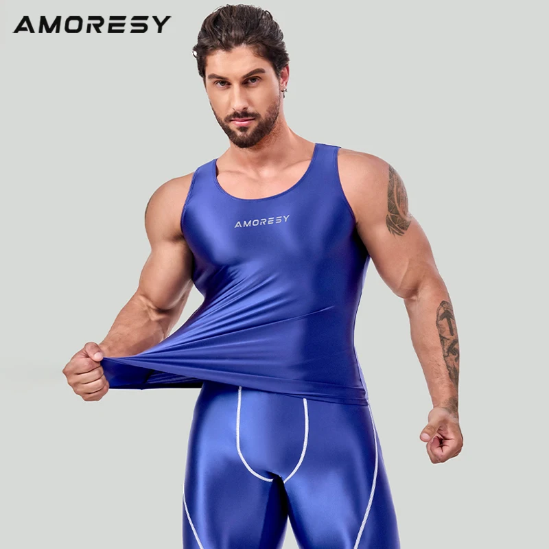 AMORESY Uranus series color-blocked fashion spandex tight sports hurdle vest men\'s running breathable