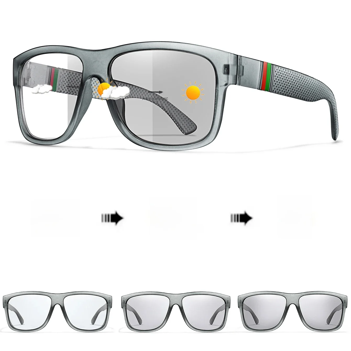 AliExpress Photochromic Cycling Sunglasses Classic Square Frame for Hinking Running Men Women Under Sun Shine Sandbeach Trival Fishing Gift