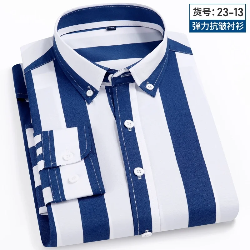 Men's Dress Shirt  Non-Iron Long Sleeve Wrinkle-Resistant Slim Fit Business Shirt Antibacterial Stretch Ultra Men Clothing