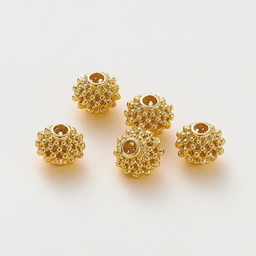 5pcs/lot 8*10mm 14K 18K Gold Color Round Spacer Beads Necklace Decorate Wholesale Beads For DIY Jewelry Making Accessories