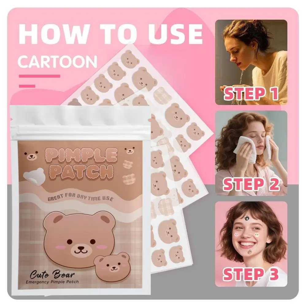 Cartoon Bear Shaped Acne Patch Cute Animal Acne Sticker Gentle Non-Irritating Invisible Breathable Daily Facial Skin Care