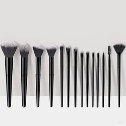 Professional 14Pcs Makeup Brushes Set Black Powder Eyeshadow Eyebrow Foundation Lip Blush Blending Cosmetic Tools