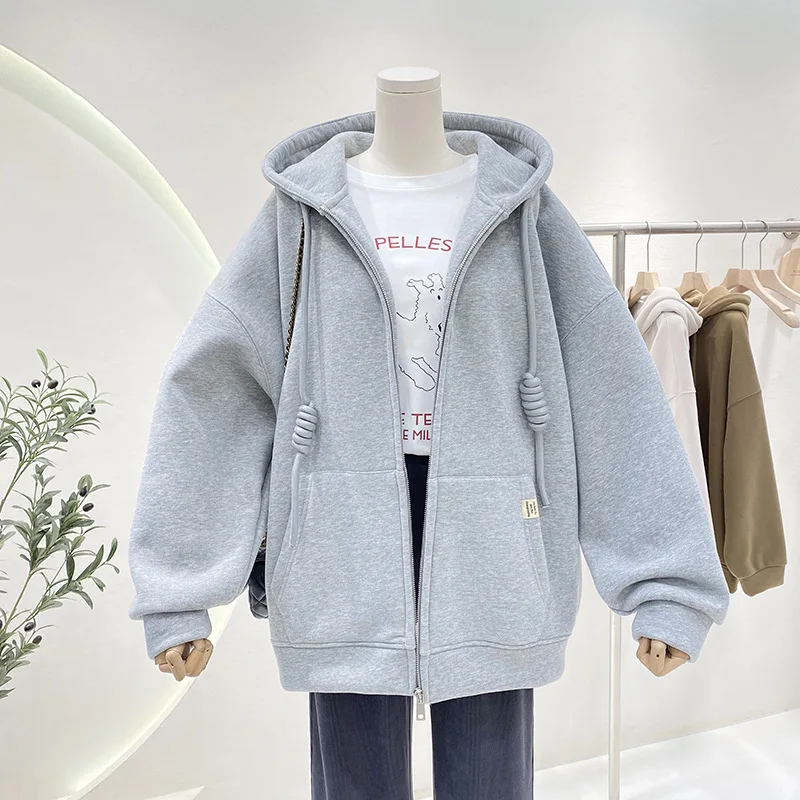 Sweatshirts Female Hoodie Loose Long Sleeve Jacket Clothes O Neck Hoodie For Women Autumn Solid Casual Tops Zip Up Loose Hooded