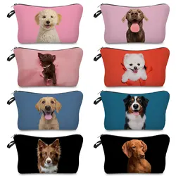 Cute Animal Printed Women's Cosmetic Bag Pure Color Dog Pencil Bag For Girls Large Capacity Travel Toiletry Bag Makeup Bag