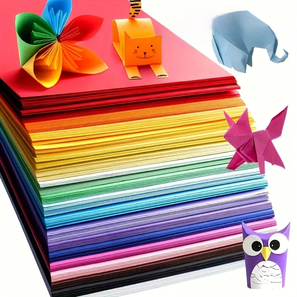 100 feuilles de cartonnées disponibles en 10 couleurs pour l'art origami, fournitures de bureau, scrapbooking et couture