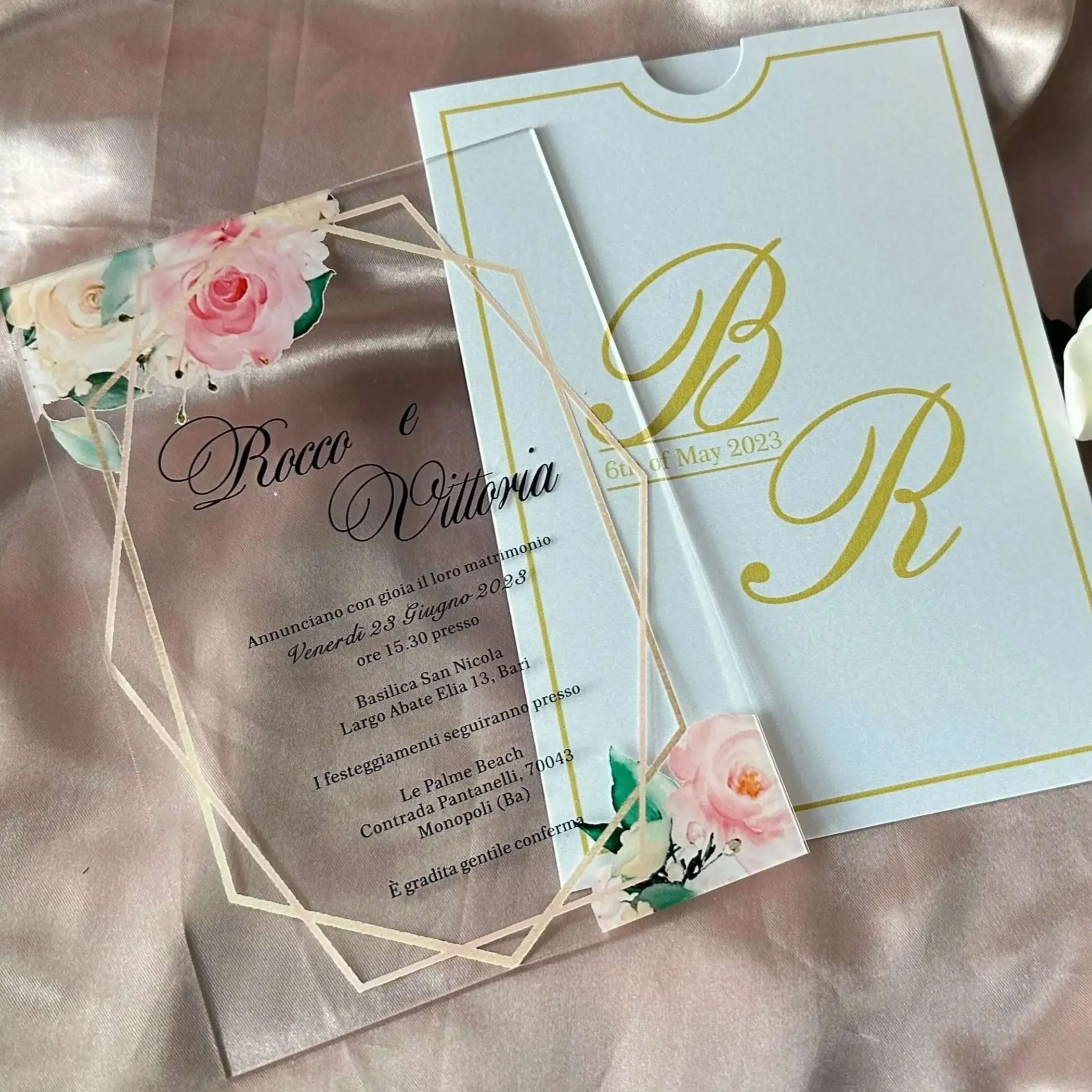 

10pcs Custom Transparent Acrylic Wedding Invitation Cards Birthday Invite Cards with Pocket Envelopes Invite Cards