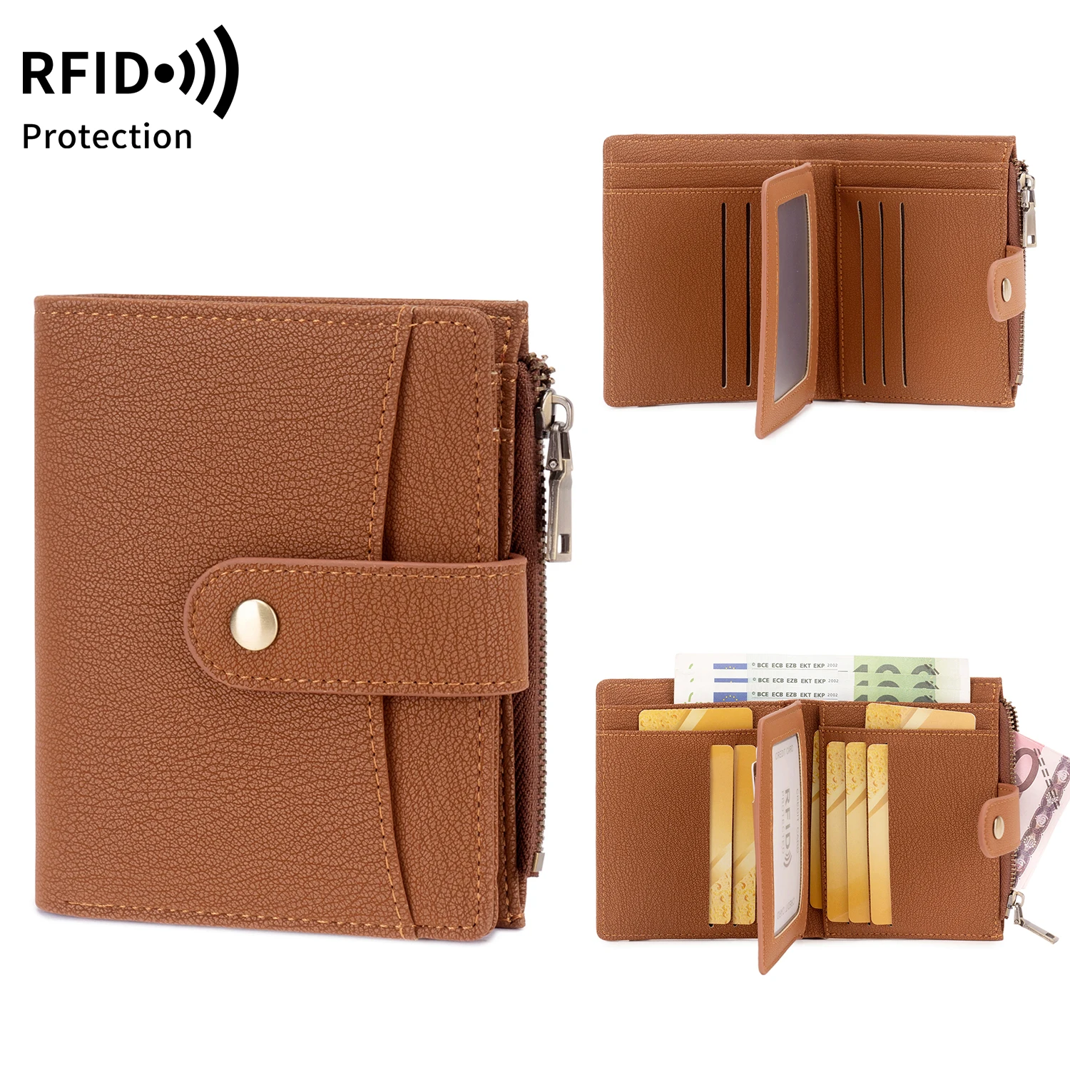 RFID Blocking Womens Wallet Portable Short Trifold Purse with Zipper Coin Pocket, Durable PU Leather Card Holder for Travel Dail