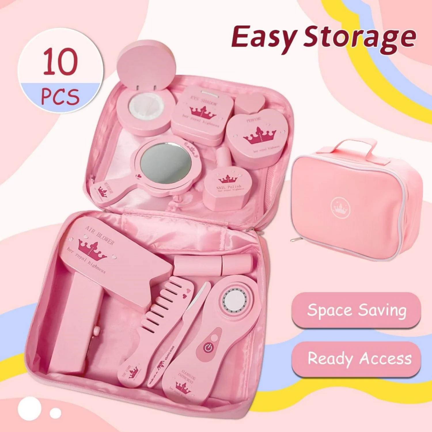 مجموعة مستحضرات التجميل المحاكاة لعبة خشبية لعبة التظاهر للأطفال مجموعة مكياج تجميل الشعر مع أحمر الشفاه طلاء الأظافر هدية سفر للفتيات