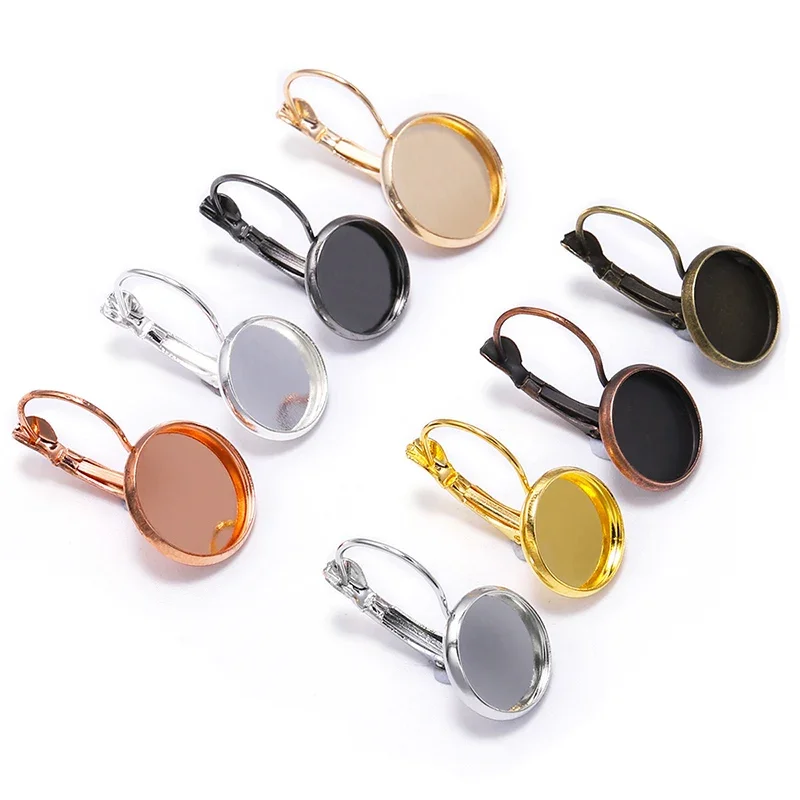 8 10 12 14 16 18 20 25 mm French Lever Cabochon Earring Setting Blank Earring Base Cameo Bezels Tray For Jewelry Making Supplies — zdjęcie 2