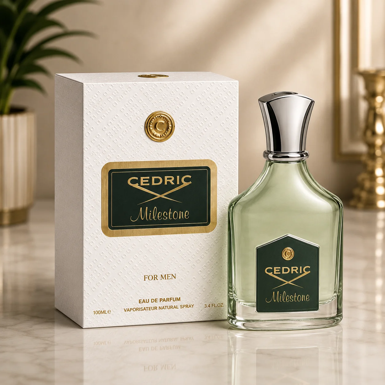 Cedric Milestone Pour Hommes 100ml - Montage Brands. Parfum pour homme, Eau de Toilette de la famille aromatique verte avec des notes de bergamote fraîche, de menthe vétiver et de cèdre élégant.