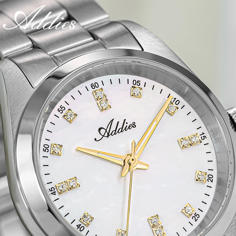 ADDIES Luxury Women Watches 31mm Sapphire Crystal Stainless Steel Quartz Wristwatch Diamond Dial Waterproof 50M Female Watch