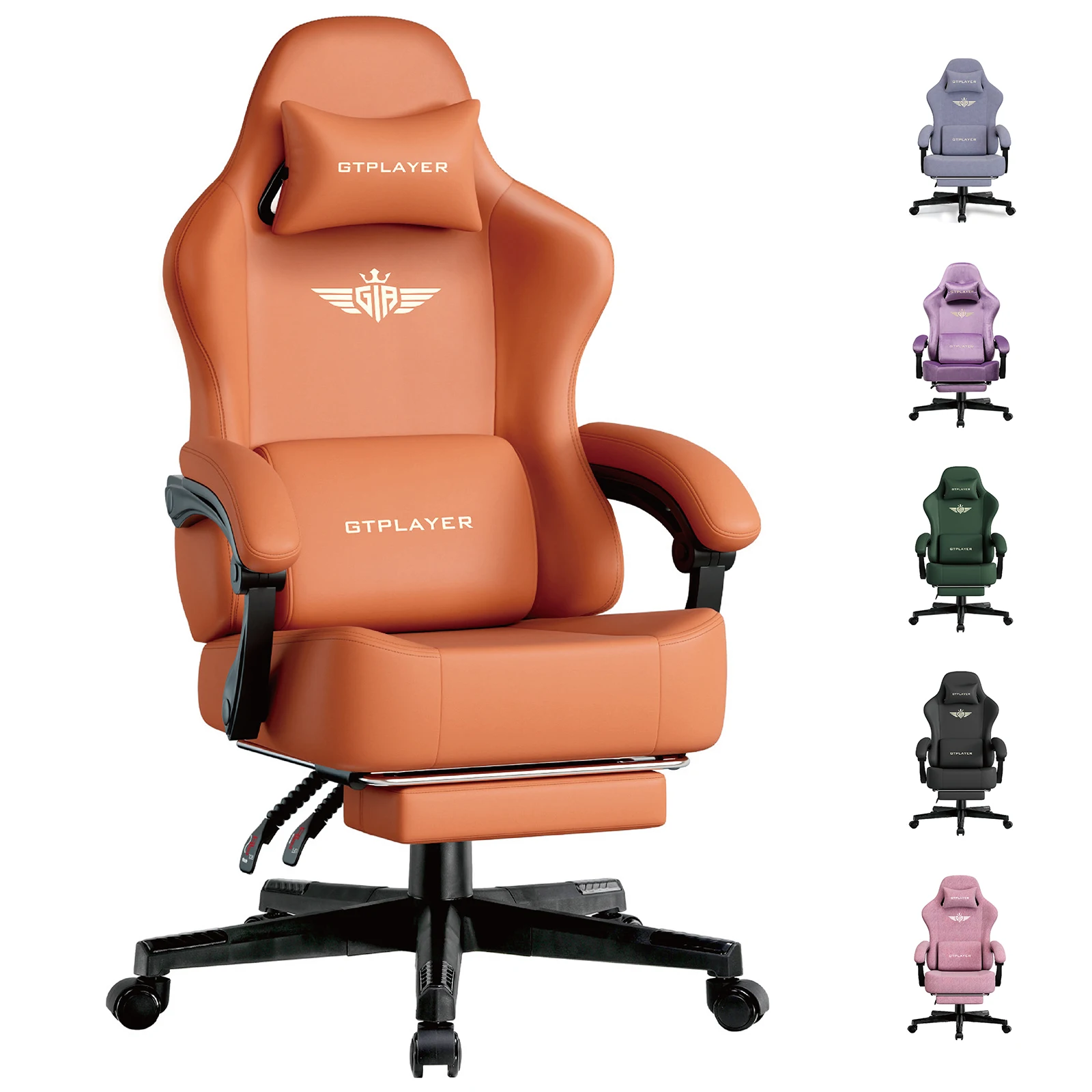 GTPLAYER Ergonomische Gamingstoel met 160° Verstelbare Rugleuning, Ademend Bureaustoel met Uittrekbare Voetsteun en Hoogwaardige Stof