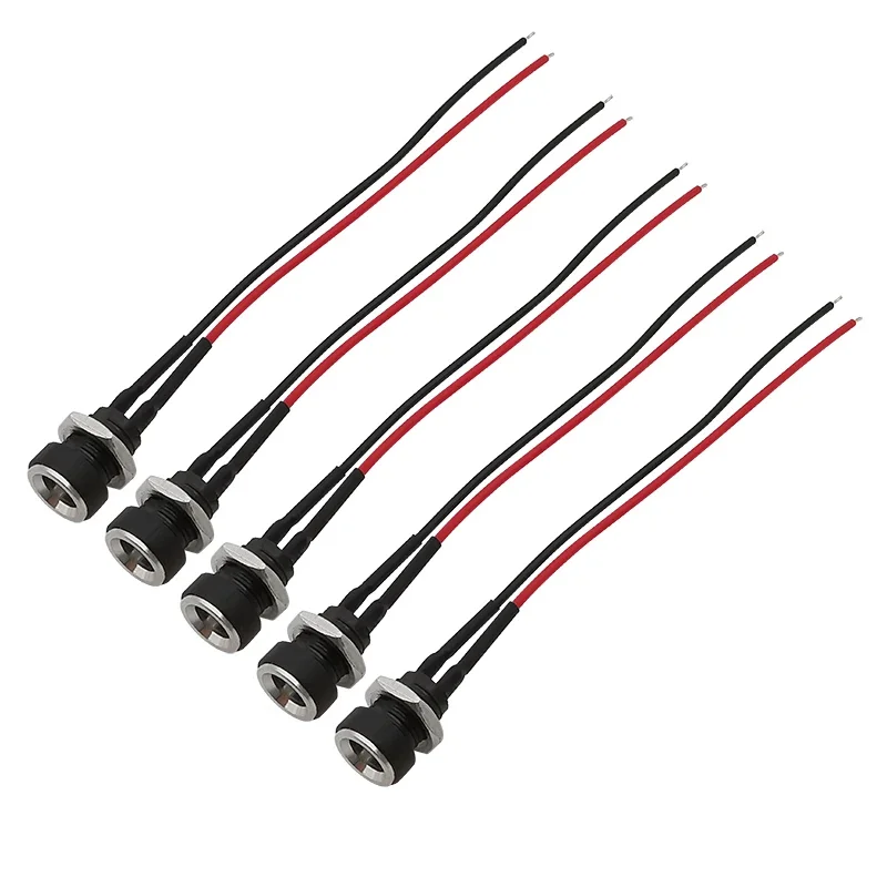 5/10 szt. Złącze zasilania prądem stałym 5,5 x 2,1 mm żeńskie gniazdo typu jack do montażu panelowego złącza adaptera z przewodami elektronicznymi 20AWG — zdjęcie 2