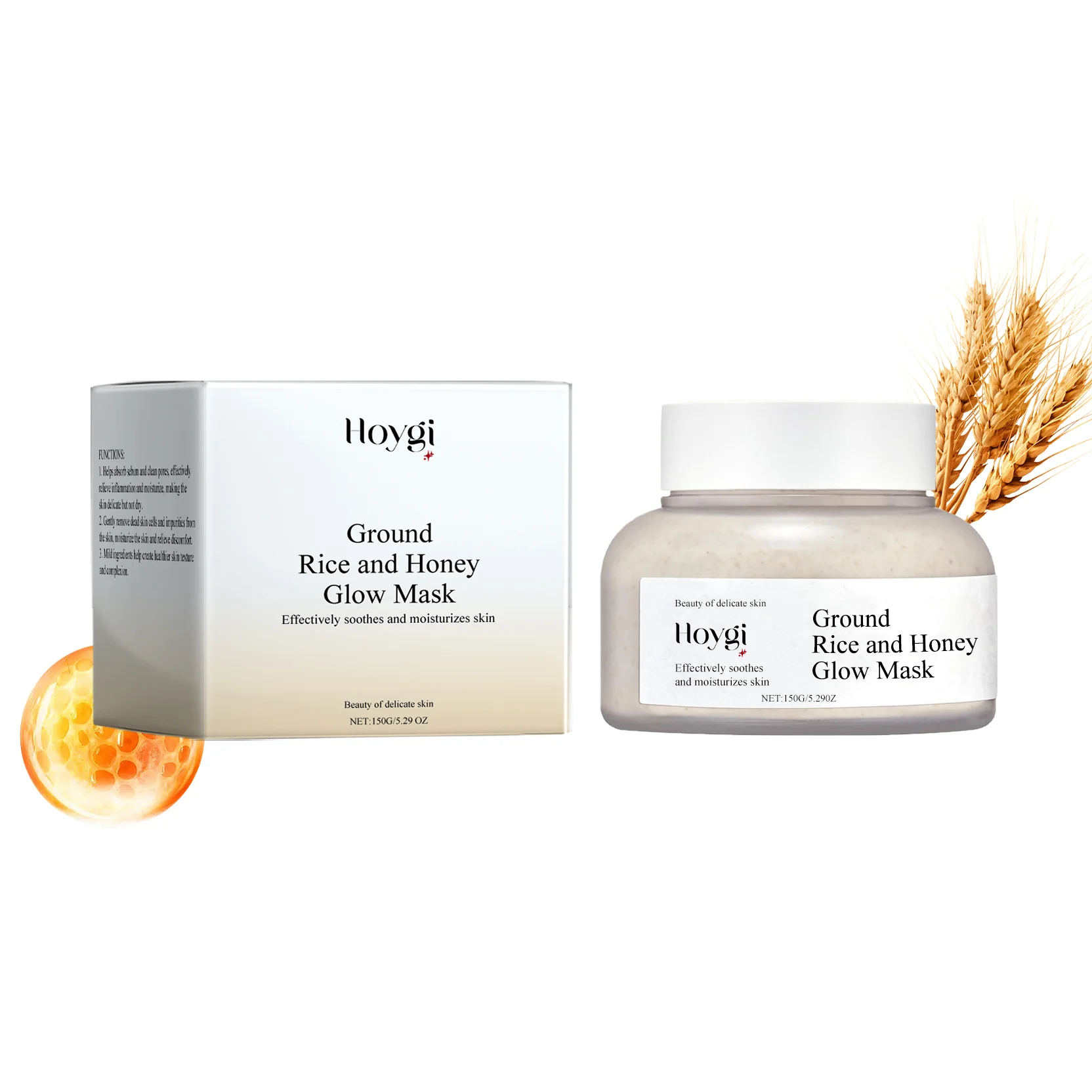 Hoygi Honey Mask Blackhead Remover Shrink Pores Purified Skin Brightening Oil Control Rice Mud Mask for Face Skin Care Products