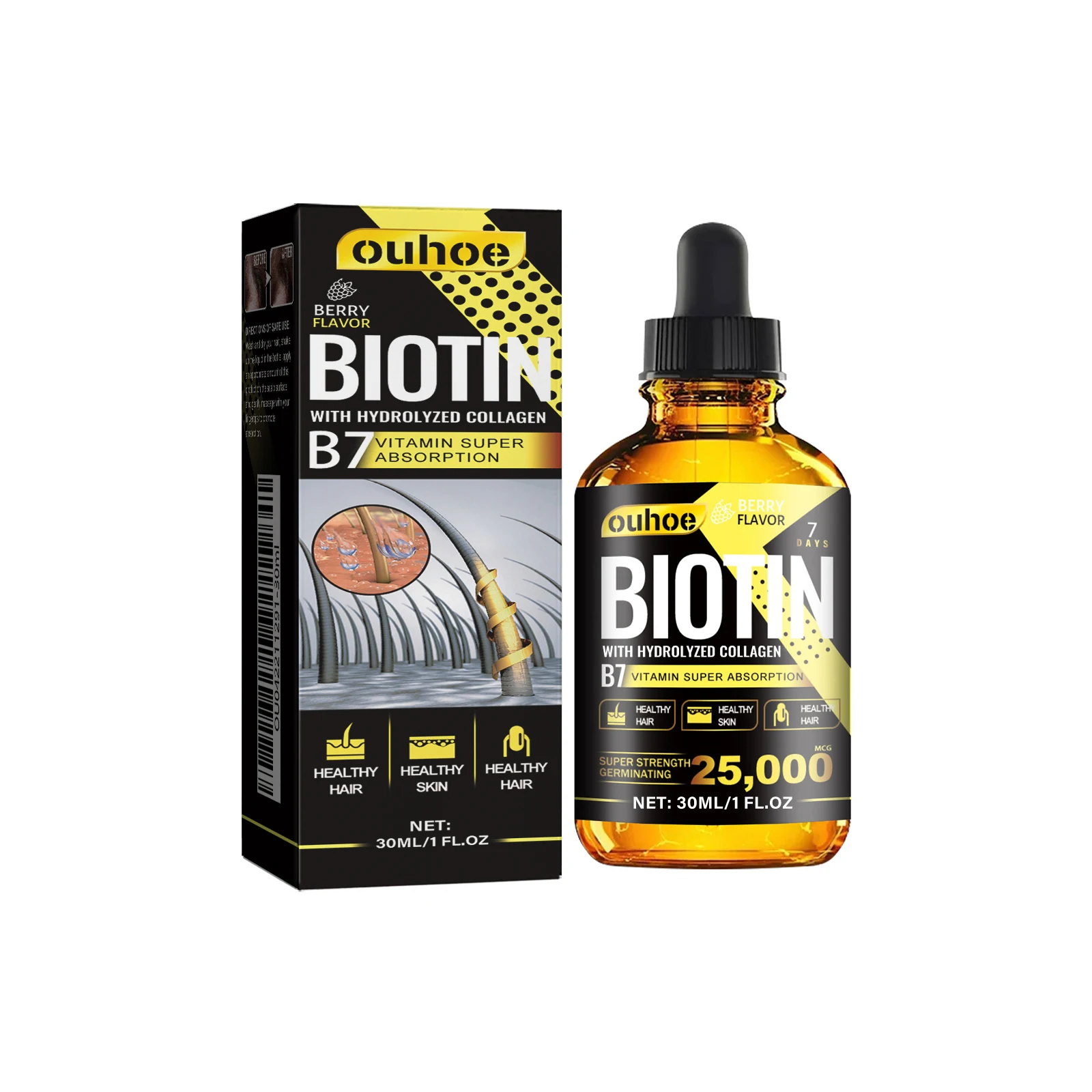 Biotin Collagen B7 Vitamin Hair Growth Serum Organic Scalp Nourish Anti Loss Dense Hair Strengthen Anti-break Care Essential Oil