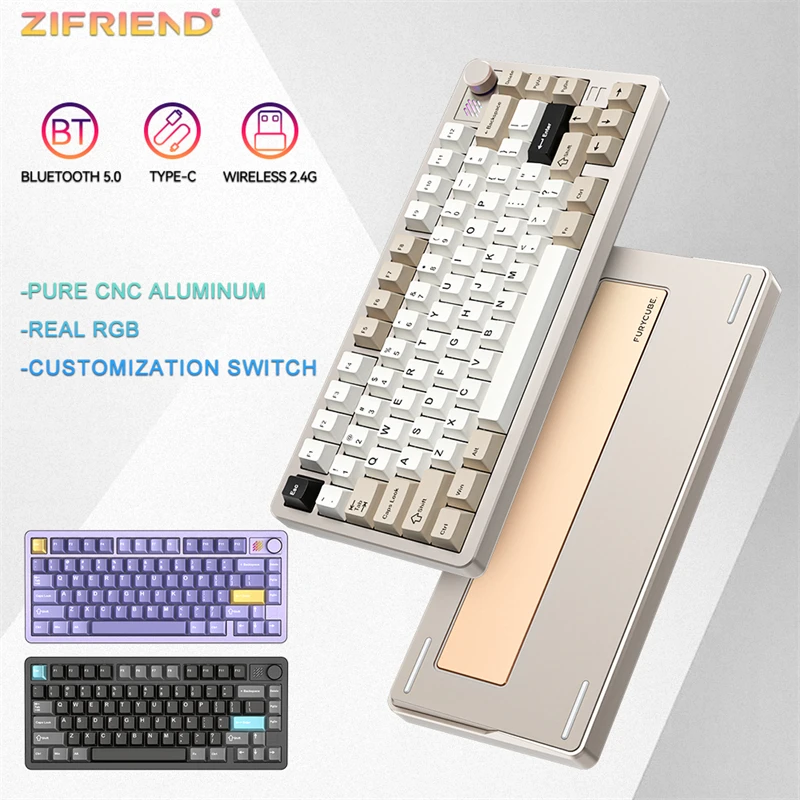 Imagem -01 - Furycube F75s Teclado Mecânico de Alumínio Cnc Completo sem Fio Bluetooth Tipo-c Teclado Mecânico para Jogos 75 Teclas Som de Alta Fidelidade furycube f75s teclado mecanico de aluminio cnc completo sem fio bluetooth tipo c teclado mecanico para jogos 75 teclas som de alta fidelidade 01