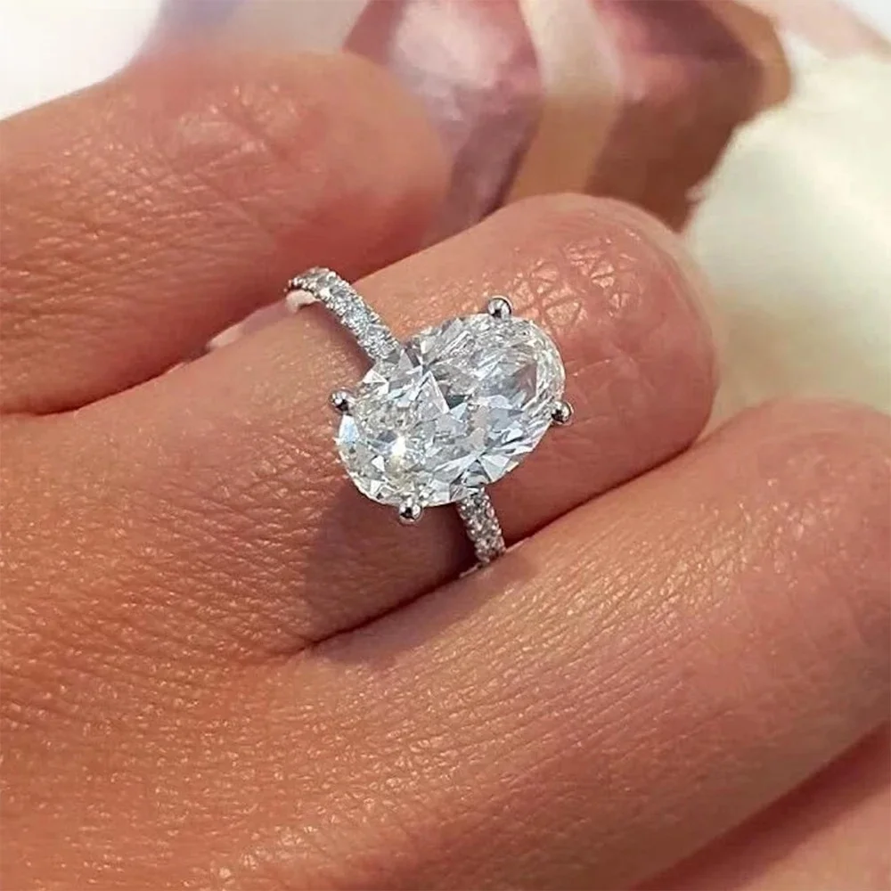 1/2/3/4CT ovaal geslepen volledige Moissanite verlovingsringen voor vrouwen Solitaire verborgen Halo Diamond S925 zilveren trouwring met GRA - afbeelding 2