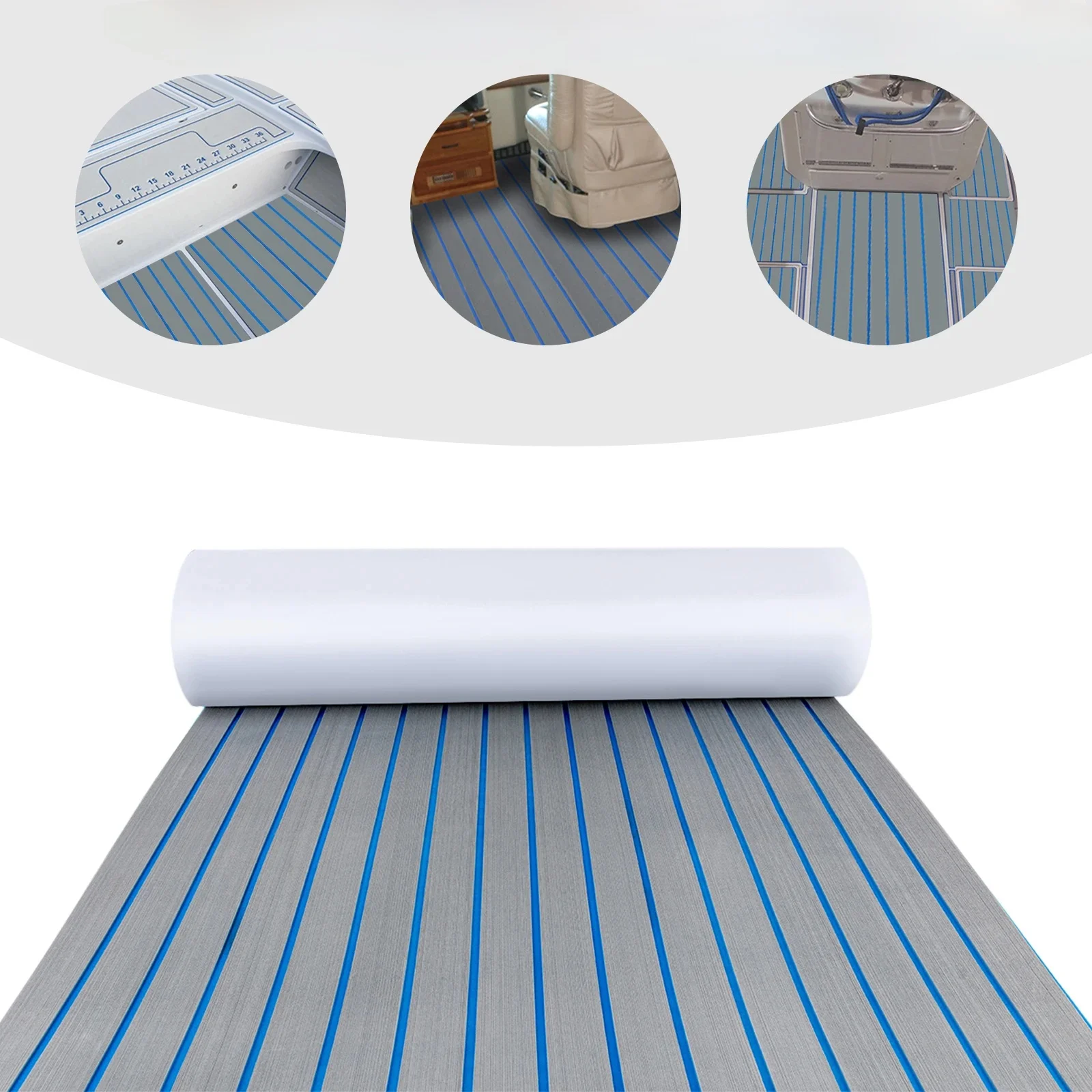NONE Tapis de sol en mousse EVA imitation teck pour bateau, 240x90cm (95*35 pouces), revêtement de pont marin en mousse EVA 3