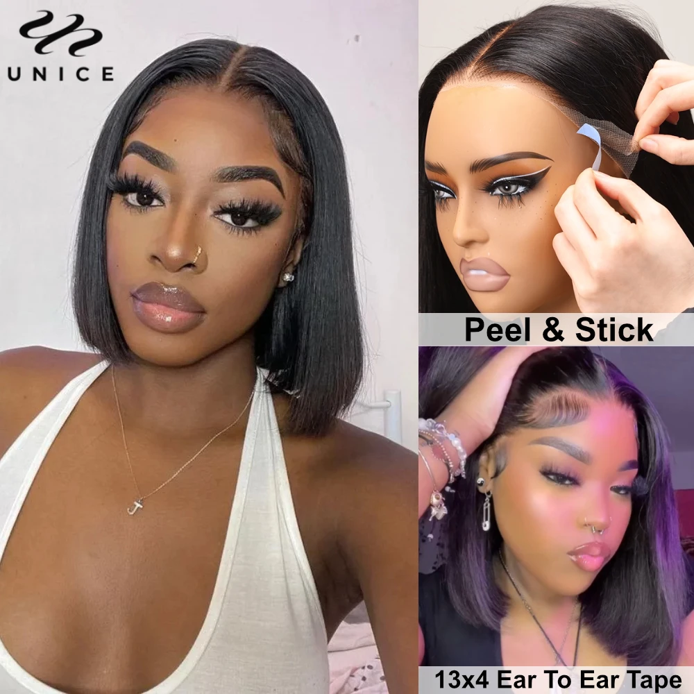 

UNice Pre Everything 7x5 13x4 Straight Bob Wigs Pre Cut Bleached Human Hair Lace Frontal Wig 150% Density Wear Go Glueless Wig