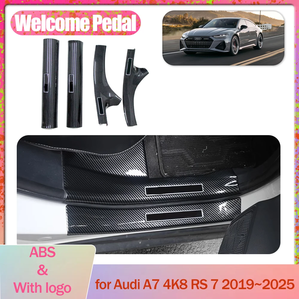 Car Welcome Pedal for Audi A7 4K8 RS 7 2019~2025 2020 ABS Door Sill Scuff Threshold Guard Plate Trim Strips Sticker Accessories