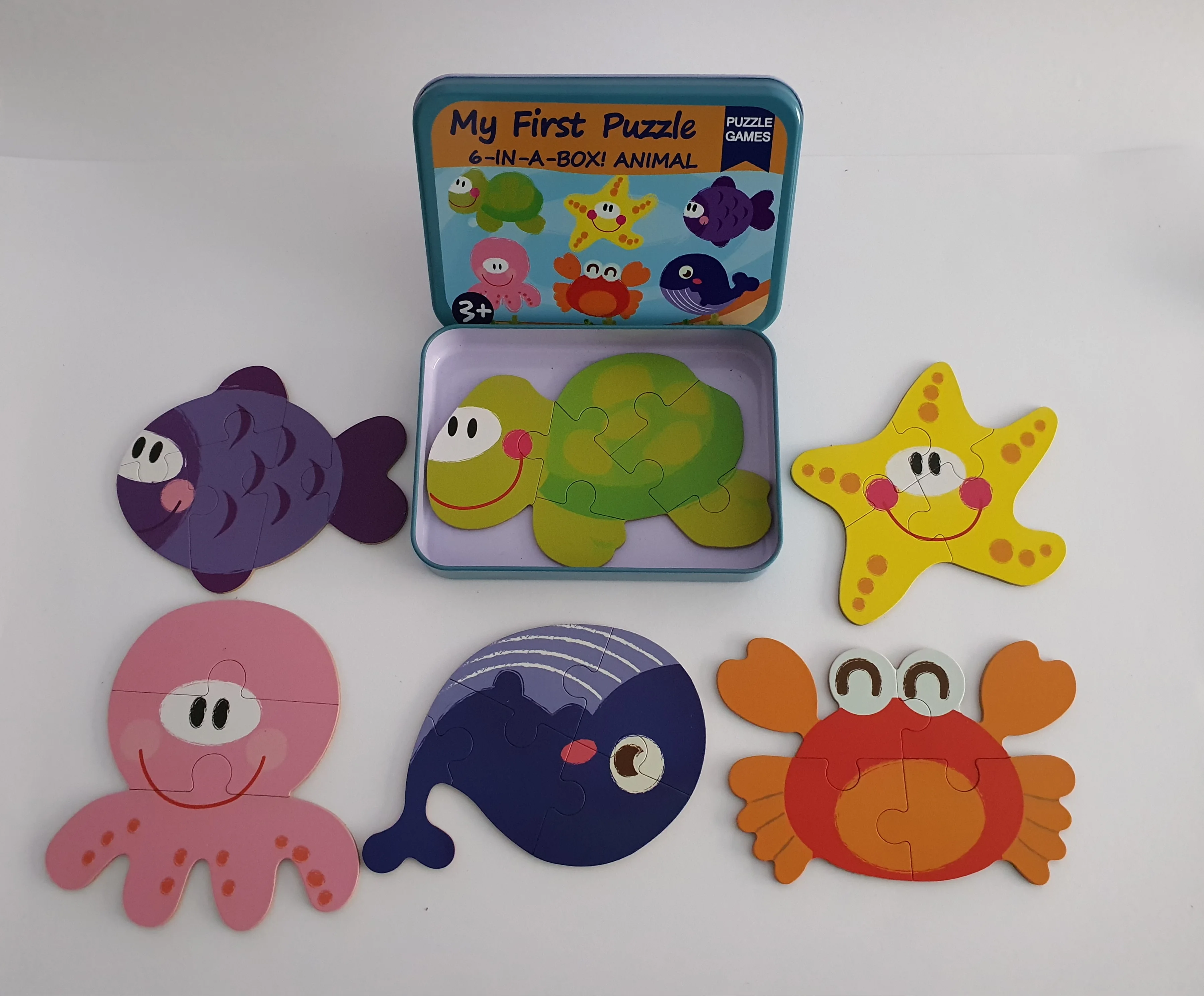 6 in 1 Multiple puzzles: sea star, octopus, whale, fish, sea turtle and crab underwater world