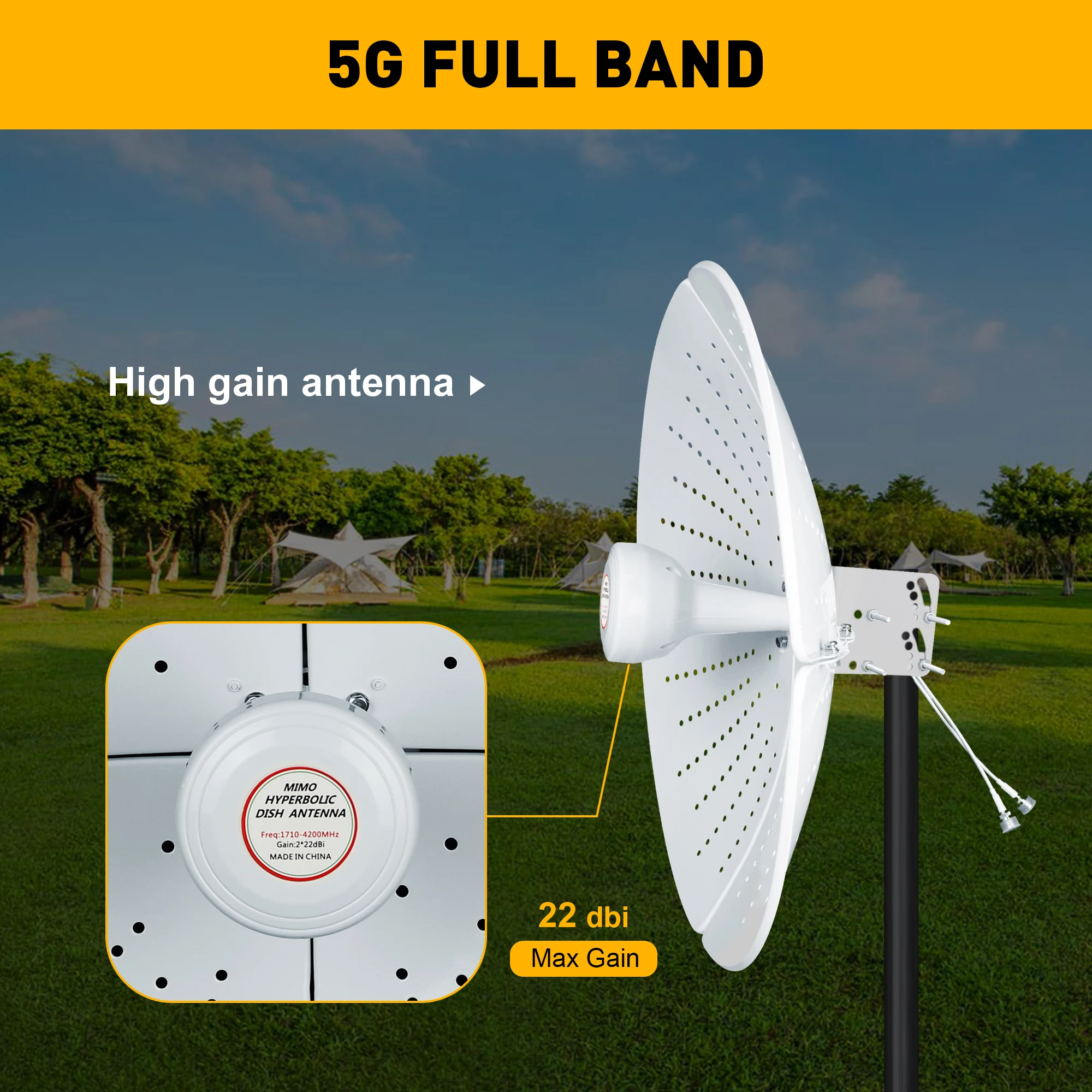 SUNCOMM Q26 강력한 야외 강력 신호 안테나, 고이득 22dBi 1710-4200MHz 쌍곡선 무선 통신 멀티밴드 