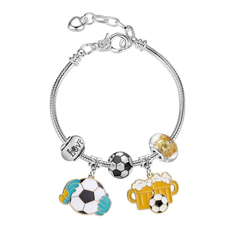 1/2pcs Football Alloy Bracelet - Love Golden Beads - DIY Adjustable Snake Bone Chain - Suitable as a Gift for Both Men and Women