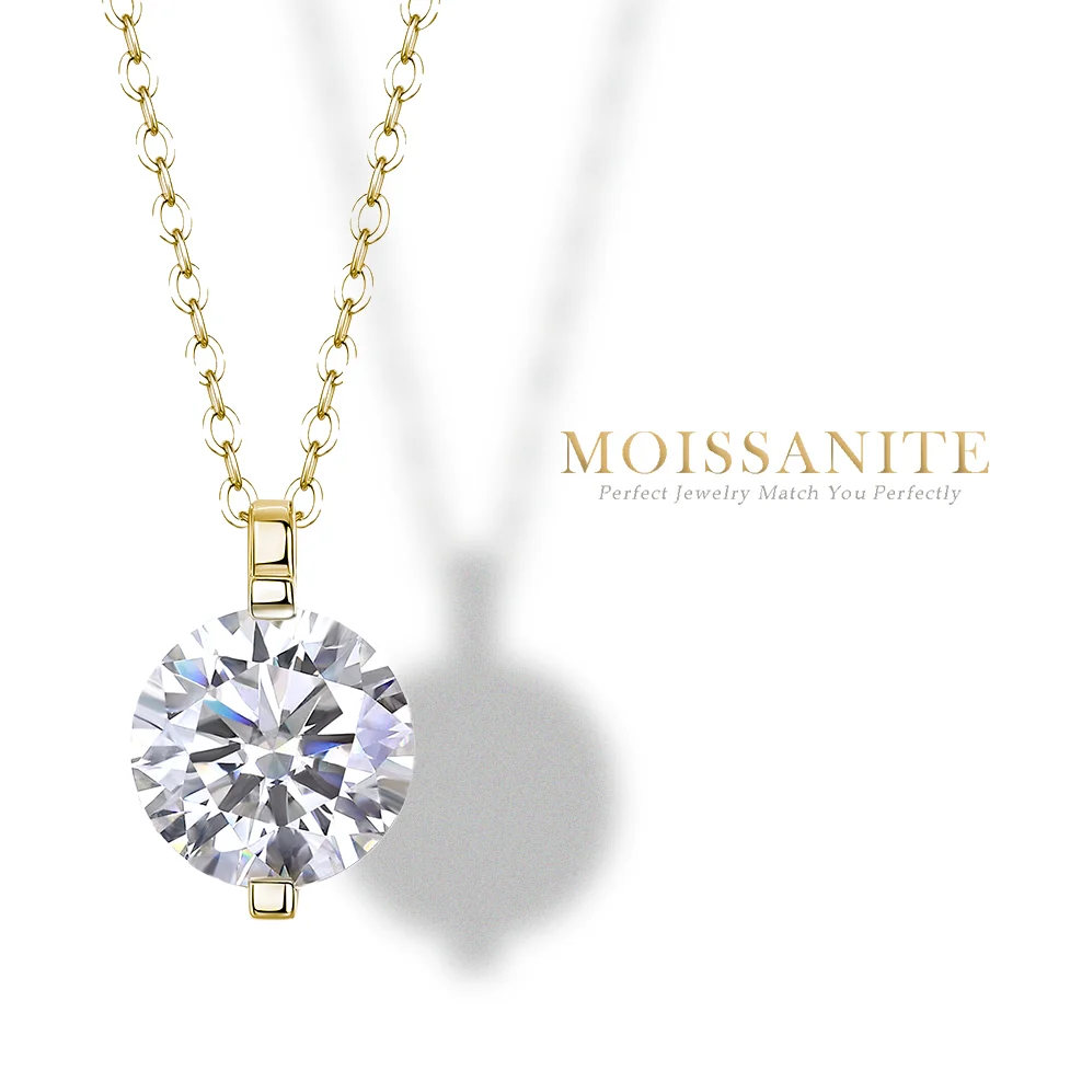 

0.5ct 1ct 2ct 3ct Real Moissanite Pendant Necklace for Women, D Color VVS Moissanite, Gold-Plated S925 Silver Fine Jewelry Chain