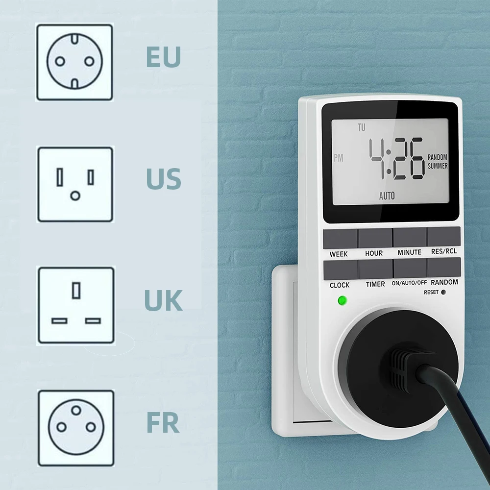 Digital Electric Timer Plug Socket Programmable Switch with 10 ON-Off Programs LCD Screen EU FR US UK Outlets