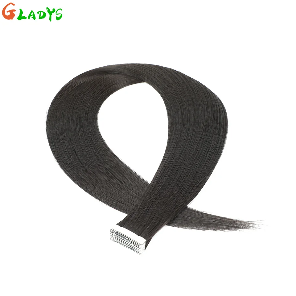 26인치 스트레이트 합성 테이프 인 헤어 익스텐션 내추럴 블랙 50g/로트 여성용 양면 접착 테이프 헤어 익스텐션