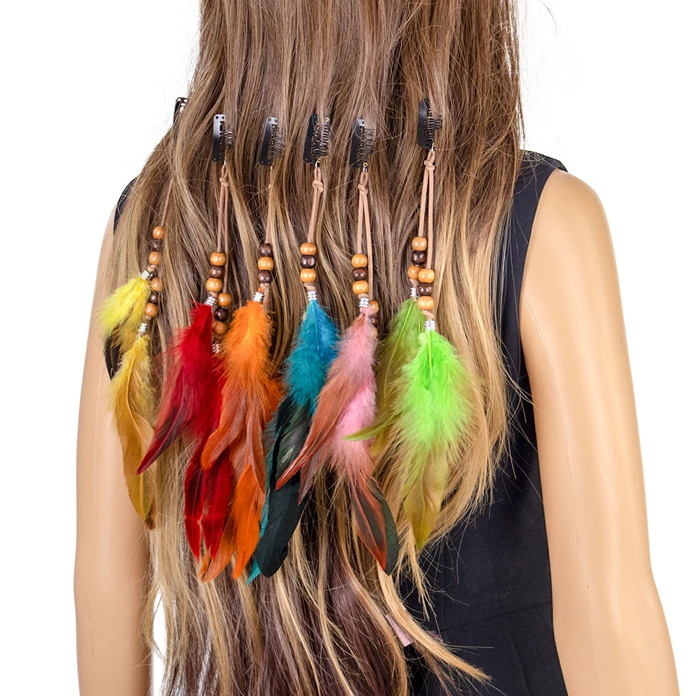 Colorful Feathers Hairpin Hair Accessories  Women's Feather Comb Hair Clip Feathers Headwear Hair Claw  Rope Novelty Hairclips