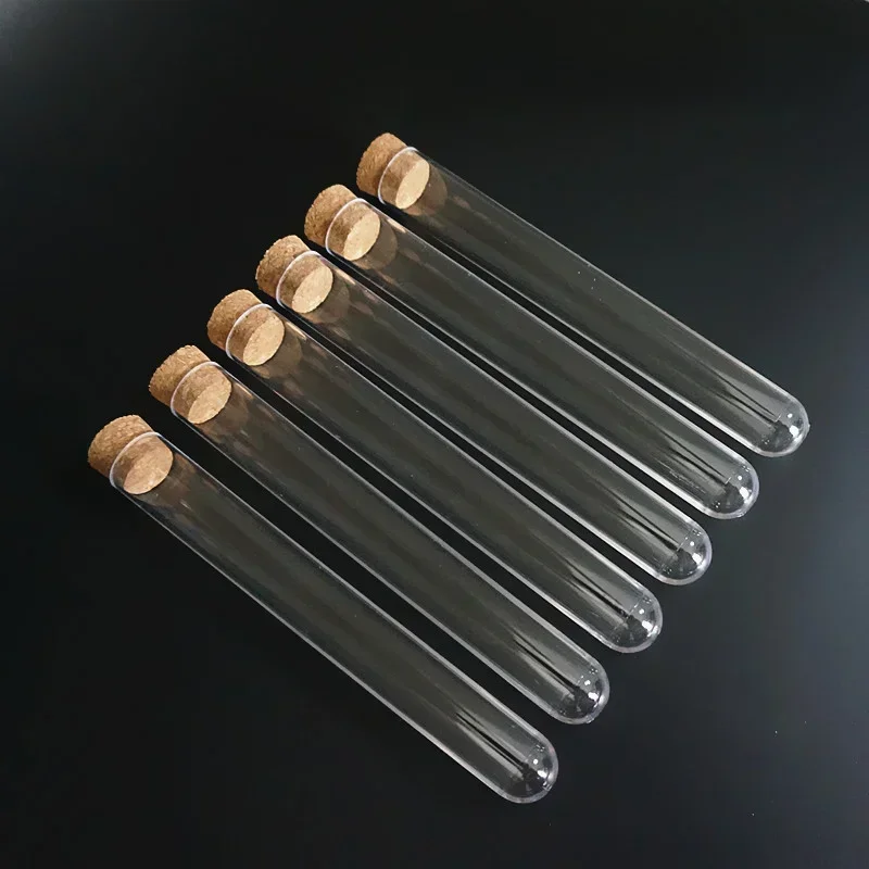 10 sztuk do 100 sztuk przezroczystych plastikowych probówek z okrągłym dnem o wymiarach 20x150mm z korkowym zatyczką do szkła laboratoryjnego/szkła szkolnego — zdjęcie produktu 7