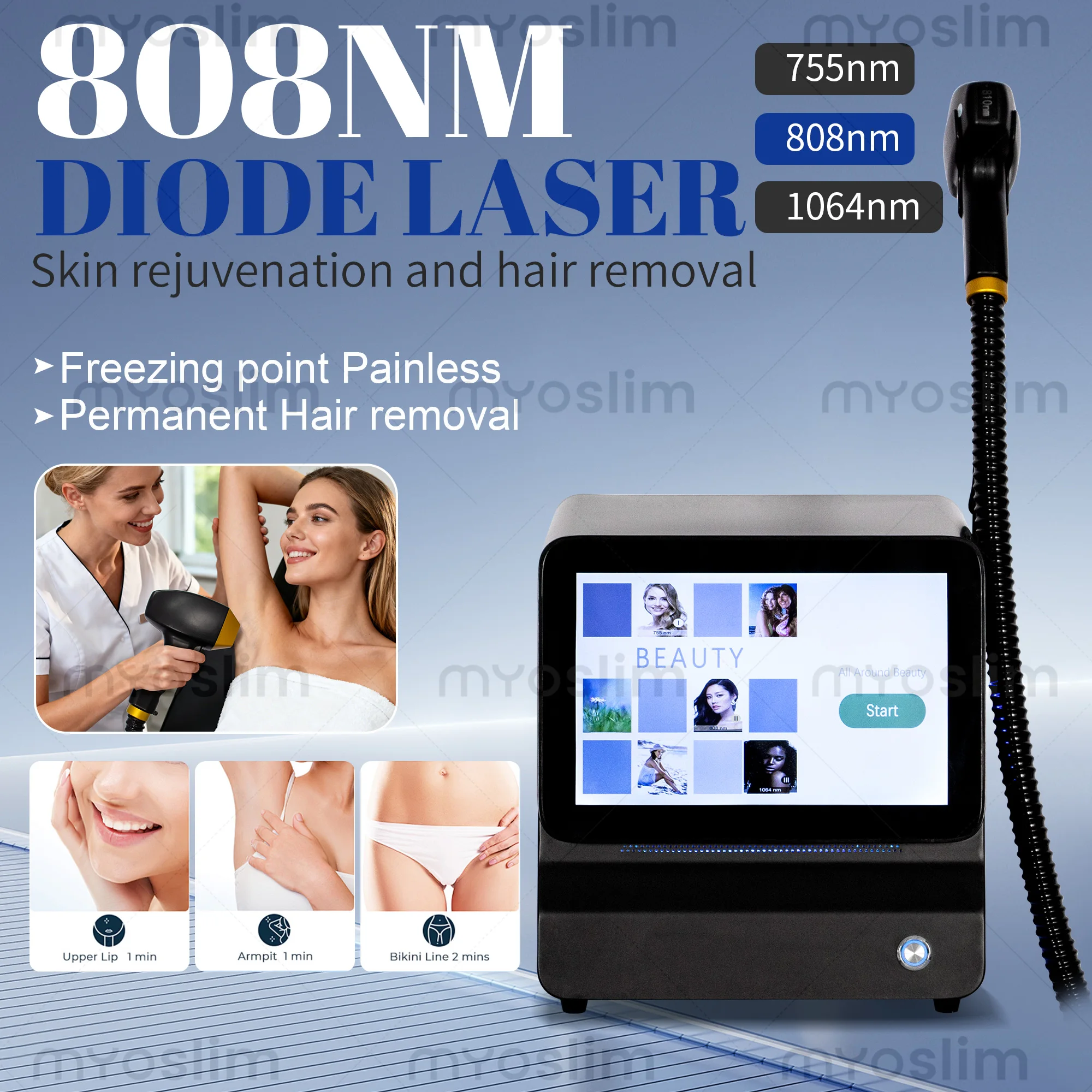 

Face 808 810nm Diode Laser Hair Removal Machine Alexandrit Permanent Painless Physical Underarm Body Care Depilation Equipment