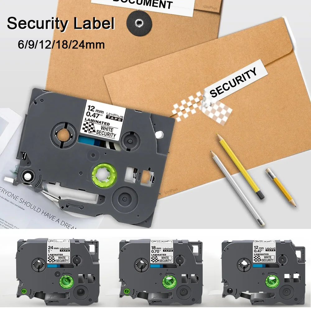 1PCS 9/12/18/24/36mm Security Label Compatible TZe Security Tape Tze-SE3 Tze-SE4 Tze-SE5 FOR Brother PT-710BT PT-H110 PT-E550W